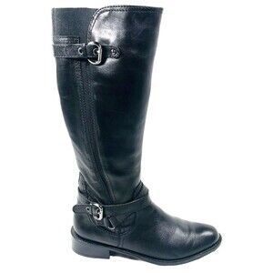 VANELi Riding Biker Boots *7 Right *6.5 Left Women Black Zip Leather Buckle Goth
